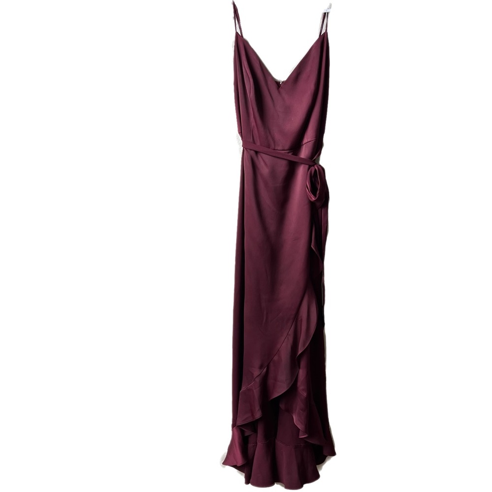 Size 16 David’s Bridal Wine Ruffled dress with high slit